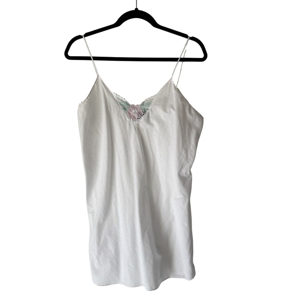 Night Moves Slip Dress Womens Small White Floral Lace Trim Vintage 90s Nightgown